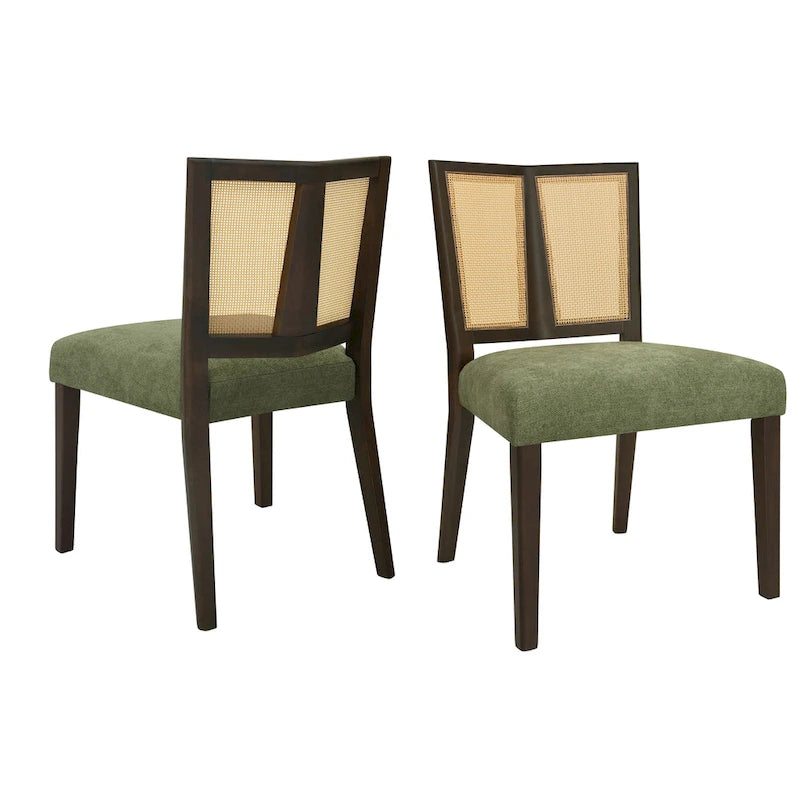 Chaise de salle à manger capitonnée avec dossier en rotin style Mid-Century