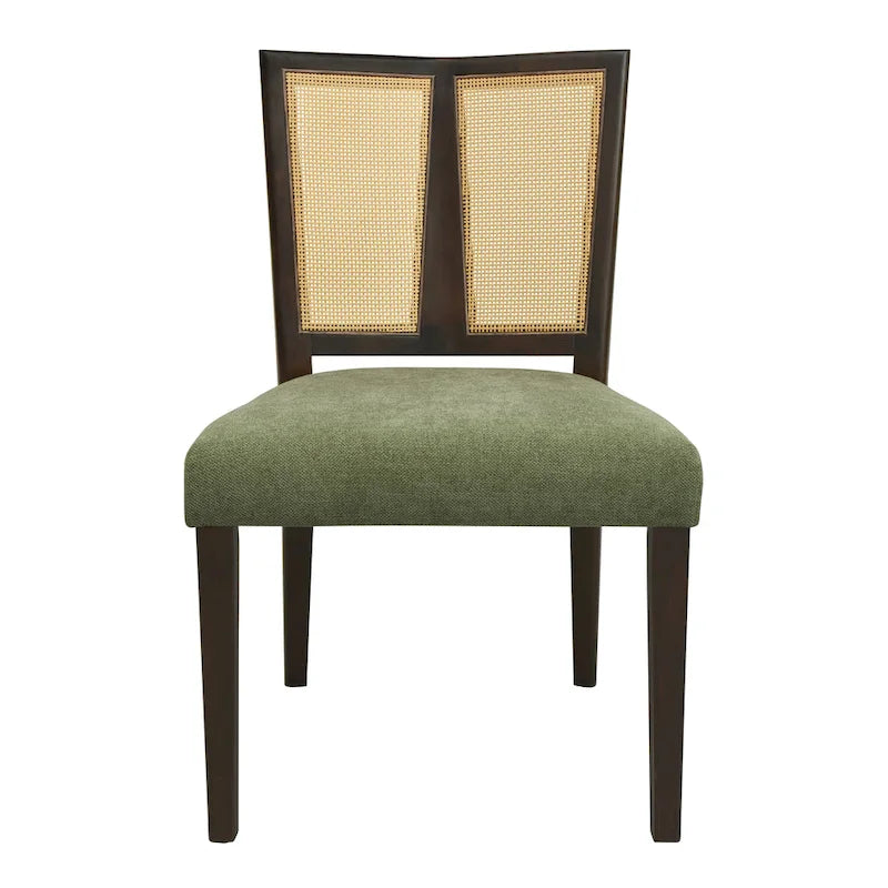 Chaise de salle à manger capitonnée avec dossier en rotin style Mid-Century