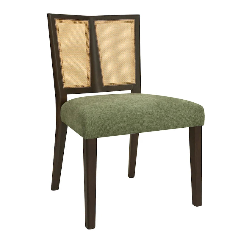 Chaise de salle à manger capitonnée avec dossier en rotin style Mid-Century