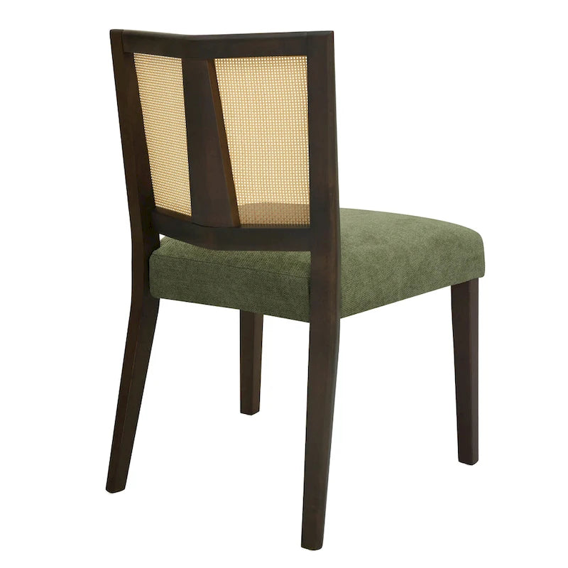 Chaise de salle à manger capitonnée avec dossier en rotin style Mid-Century