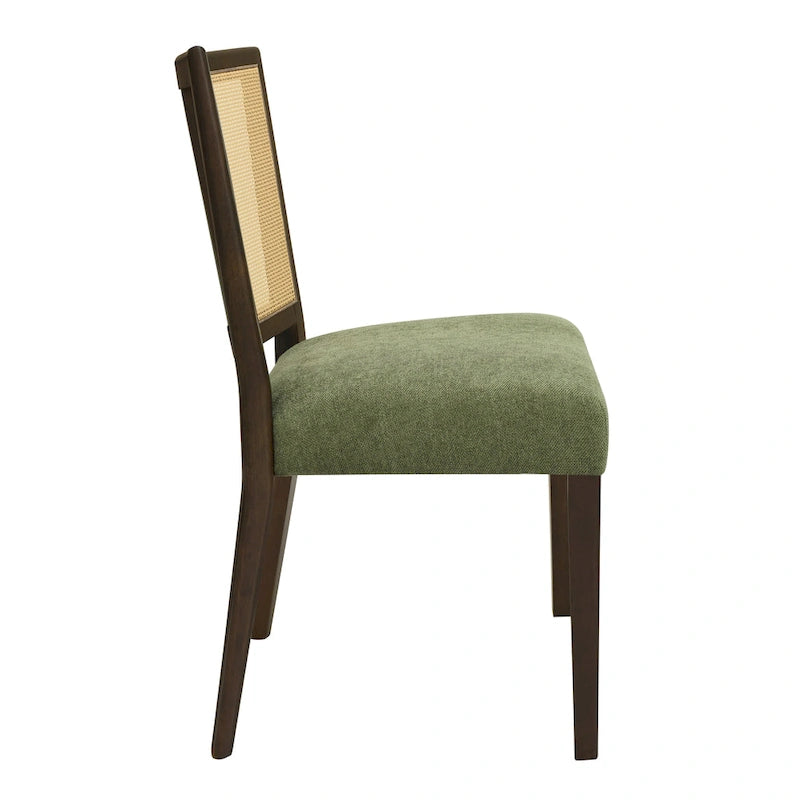 Chaise de salle à manger capitonnée avec dossier en rotin style Mid-Century