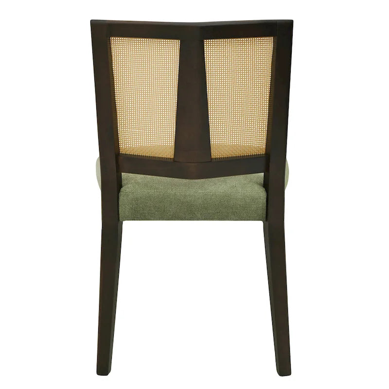 Chaise de salle à manger capitonnée avec dossier en rotin style Mid-Century