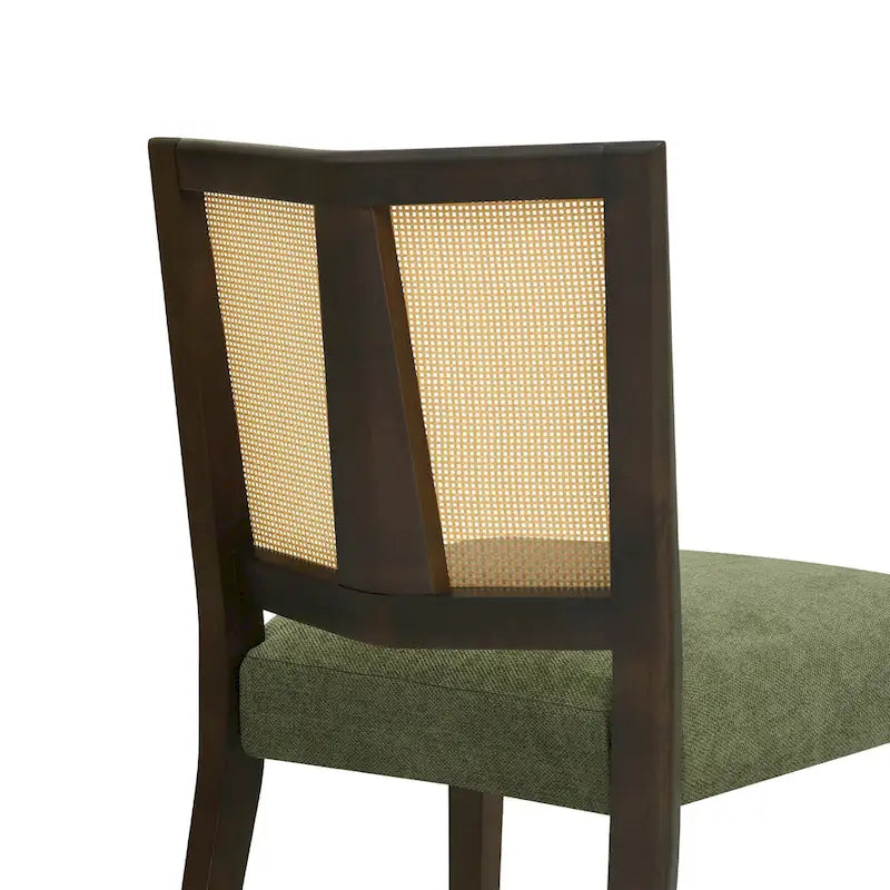 Chaise de salle à manger capitonnée avec dossier en rotin style Mid-Century