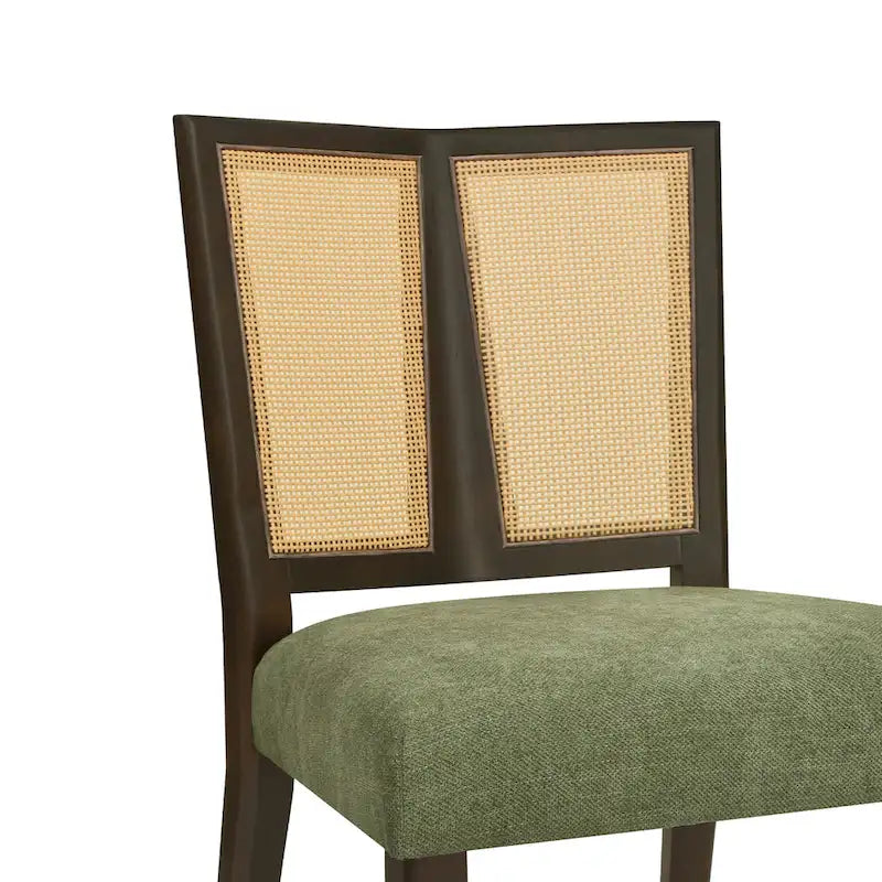 Chaise de salle à manger capitonnée avec dossier en rotin style Mid-Century