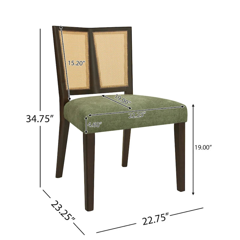 Chaise de salle à manger capitonnée avec dossier en rotin style Mid-Century