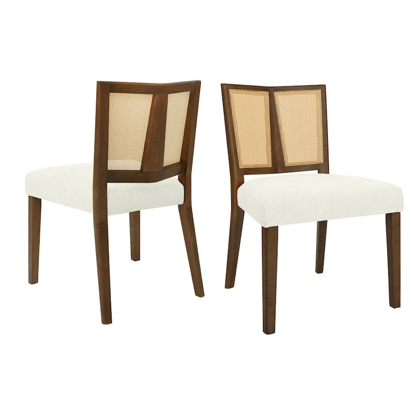 Chaise de salle à manger capitonnée avec dossier en rotin style Mid-Century
