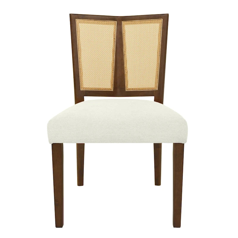 Chaise de salle à manger capitonnée avec dossier en rotin style Mid-Century