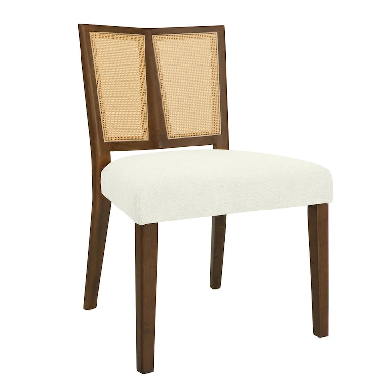 Chaise de salle à manger capitonnée avec dossier en rotin style Mid-Century