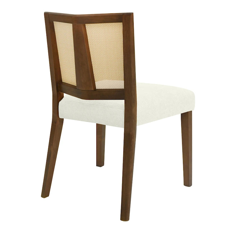 Chaise de salle à manger capitonnée avec dossier en rotin style Mid-Century