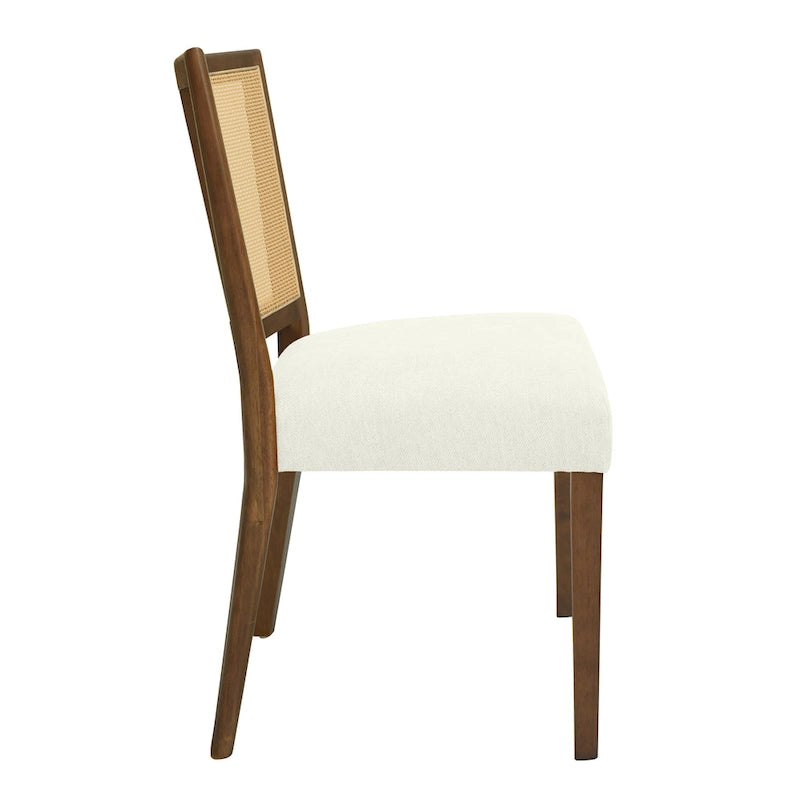 Chaise de salle à manger capitonnée avec dossier en rotin style Mid-Century