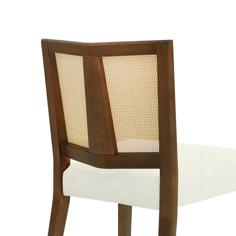 Chaise de salle à manger capitonnée avec dossier en rotin style Mid-Century