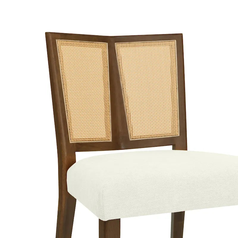 Chaise de salle à manger capitonnée avec dossier en rotin style Mid-Century