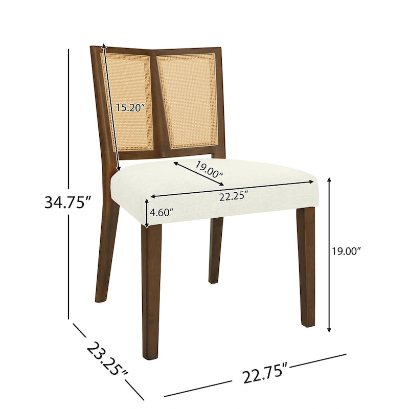 Chaise de salle à manger capitonnée avec dossier en rotin style Mid-Century