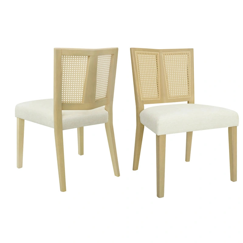 Chaise de salle à manger capitonnée avec dossier en rotin style Mid-Century