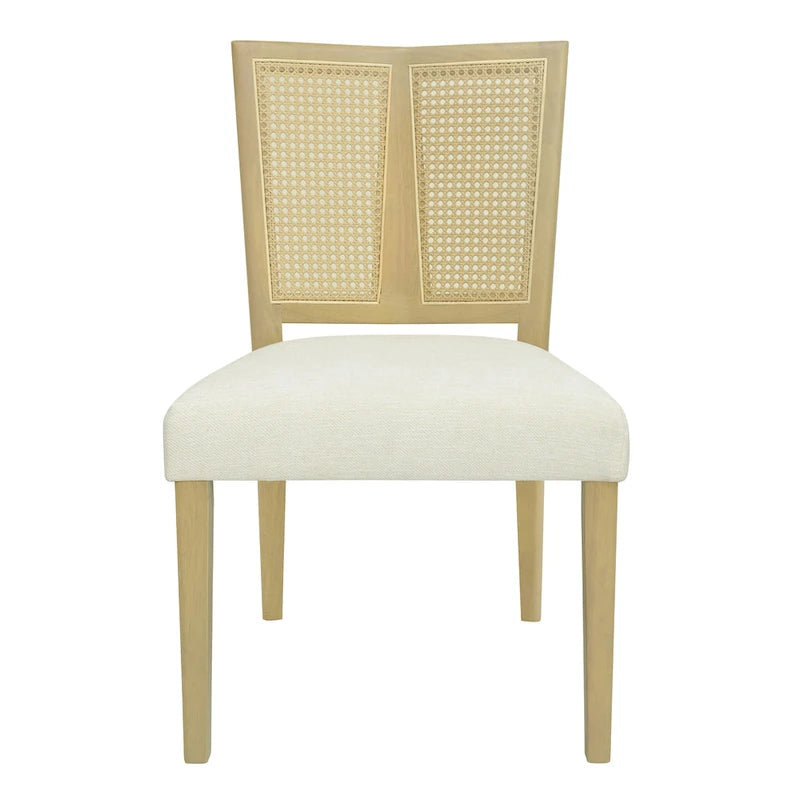 Chaise de salle à manger capitonnée avec dossier en rotin style Mid-Century