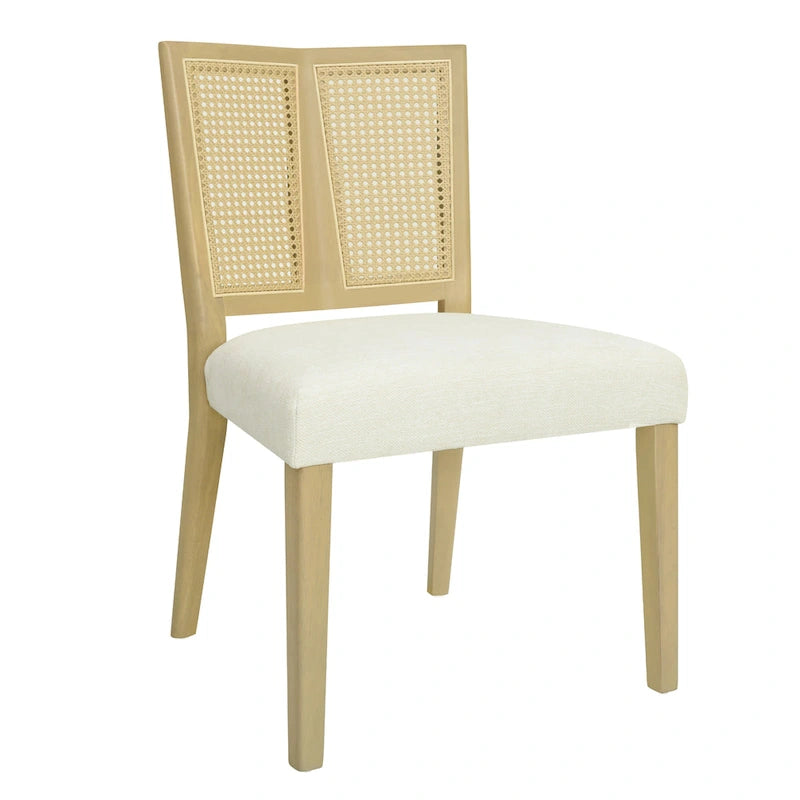 Chaise de salle à manger capitonnée avec dossier en rotin style Mid-Century
