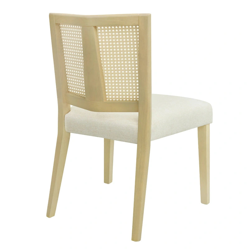 Chaise de salle à manger capitonnée avec dossier en rotin style Mid-Century