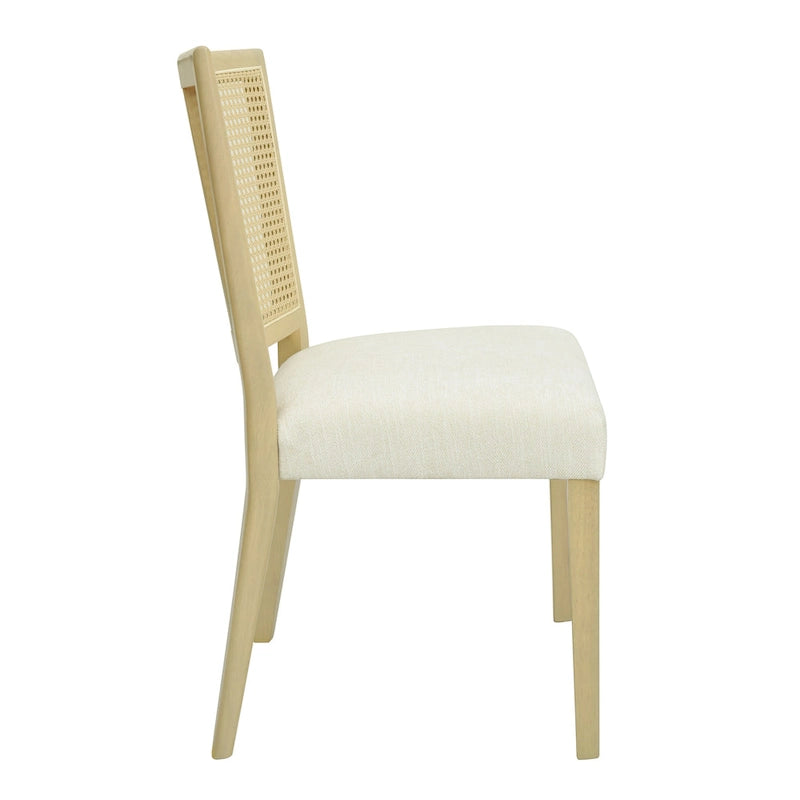 Chaise de salle à manger capitonnée avec dossier en rotin style Mid-Century