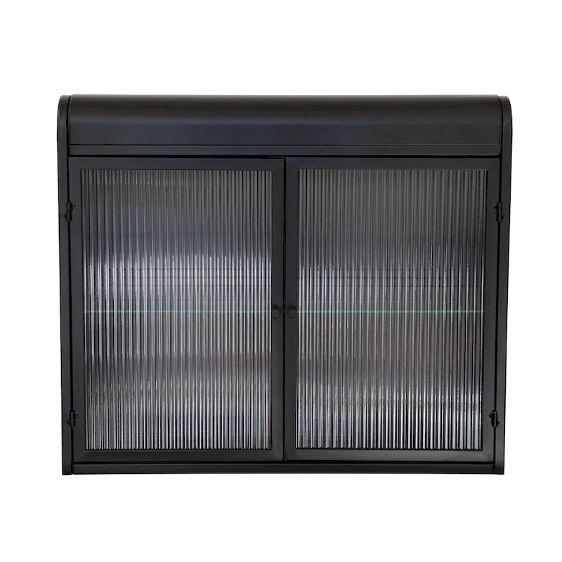 Armoire de rangement murale en métal à 2 portes avec portes et étagères en verre trempé
