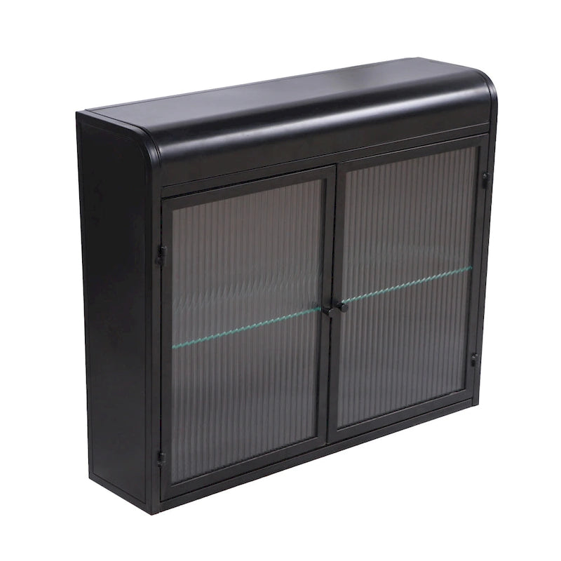 Armoire de rangement murale en métal à 2 portes avec portes et étagères en verre trempé