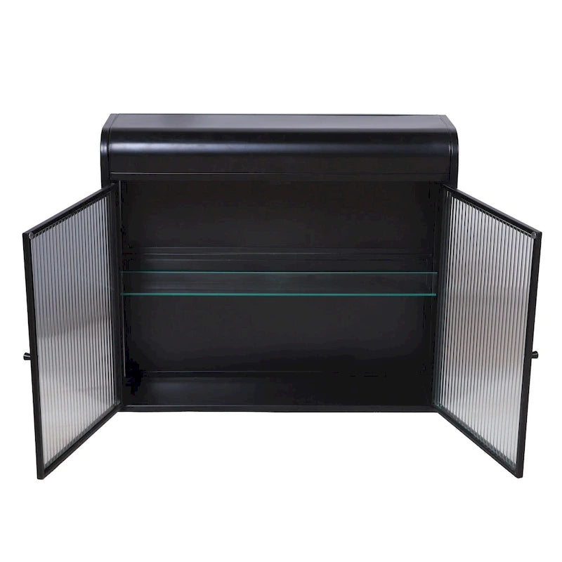 Armoire de rangement murale en métal à 2 portes avec portes et étagères en verre trempé
