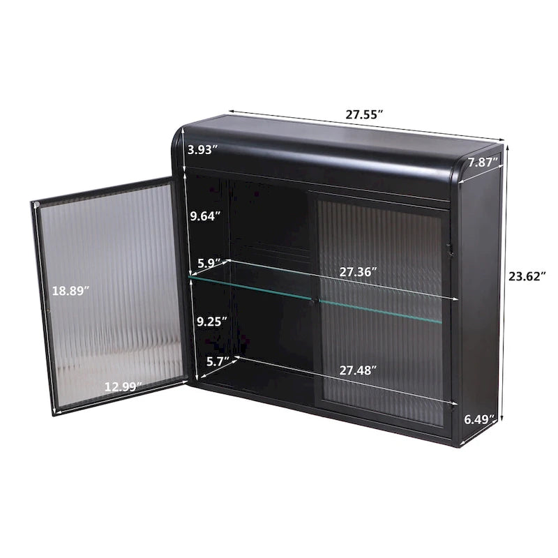 Armoire de rangement murale en métal à 2 portes avec portes et étagères en verre trempé