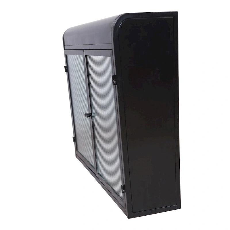 Armoire de rangement murale en métal à 2 portes avec portes et étagères en verre trempé