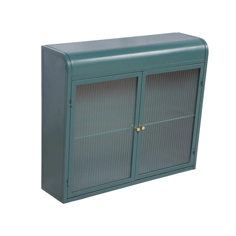 Armoire de rangement murale en métal à 2 portes avec portes et étagères en verre trempé