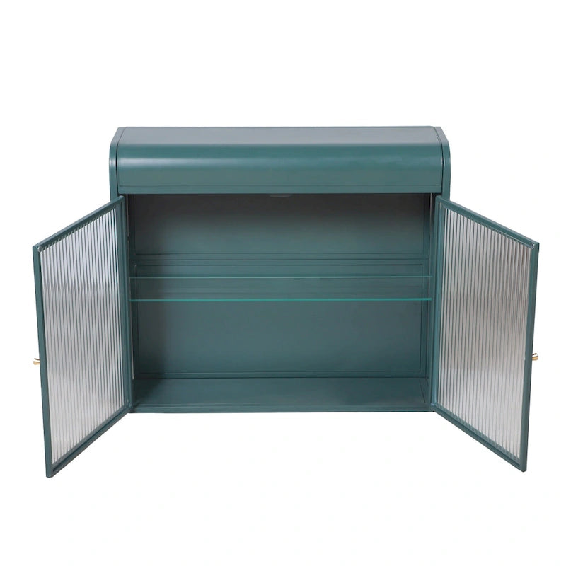 Armoire de rangement murale en métal à 2 portes avec portes et étagères en verre trempé