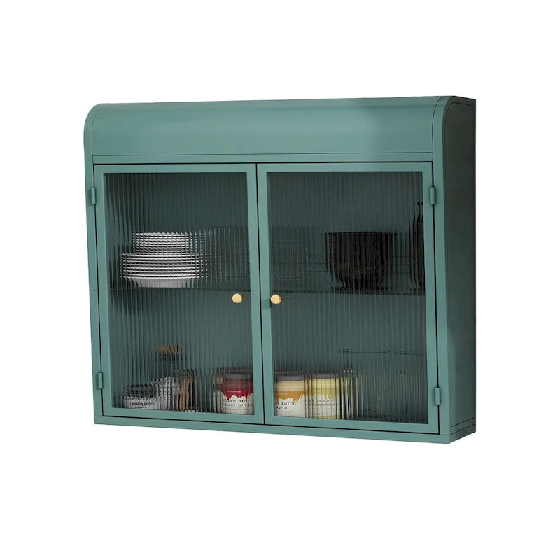 Armoire de rangement murale en métal à 2 portes avec portes et étagères en verre trempé