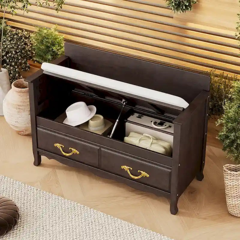 Banc de rangement pour entrée avec coussin amovible