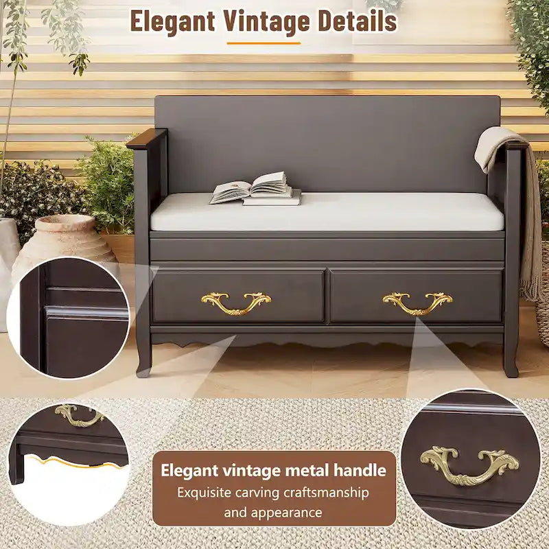 Banc de rangement pour entrée avec coussin amovible