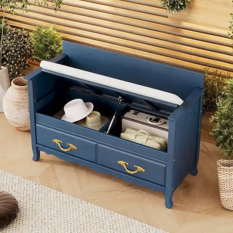 Banc de rangement pour entrée avec coussin amovible