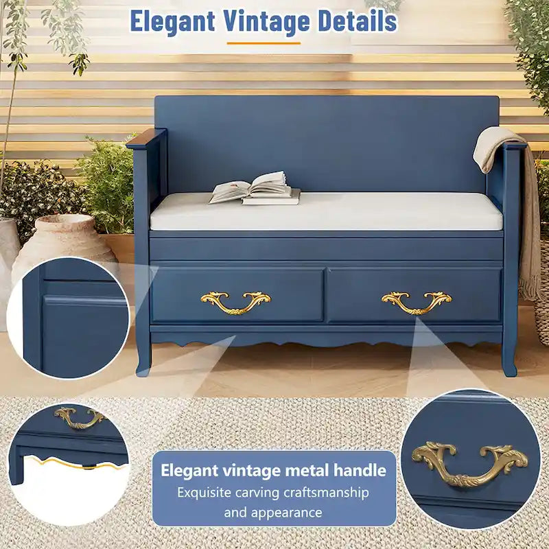 Banc de rangement pour entrée avec coussin amovible