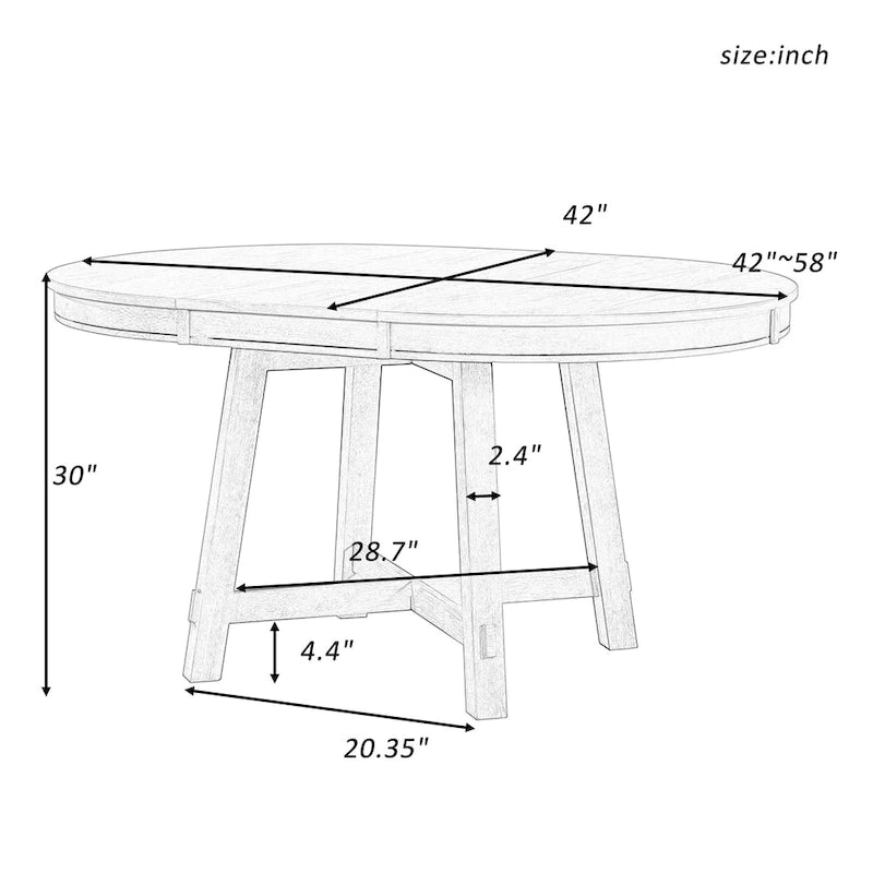 Table de salle à manger ronde extensible de style ferme avec rallonge