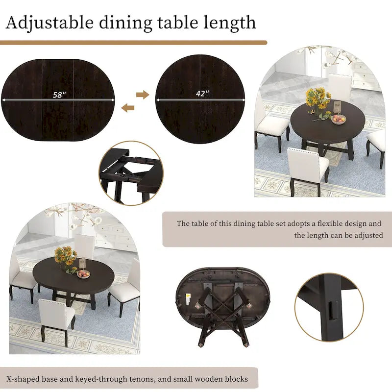 Table de salle à manger ronde extensible de style ferme avec rallonge