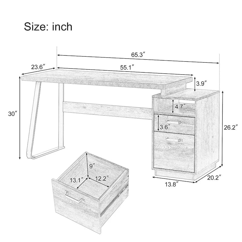 Bureau d'ordinateur avec tiroirs