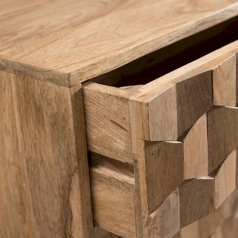 Commode à 3 tiroirs en bois de manguier fabriquée à la main, style Mid-Century Modern