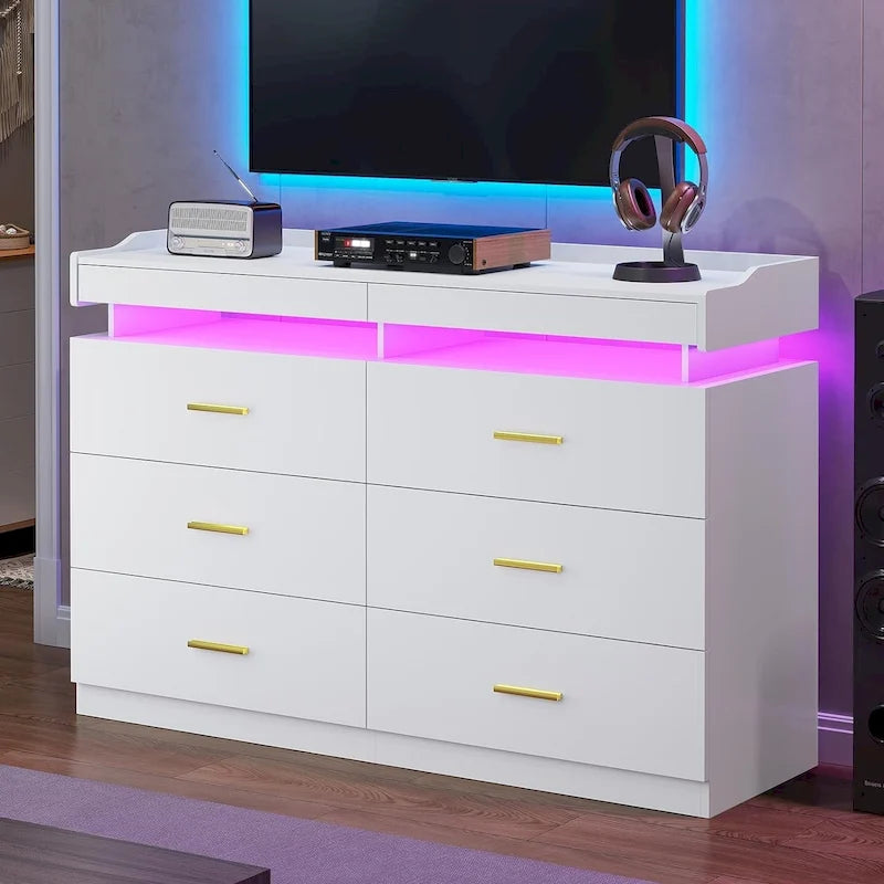 Commode à 6 tiroirs avec lumières LED et tiroirs coulissants
