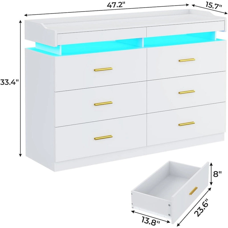 Commode à 6 tiroirs avec lumières LED et tiroirs coulissants