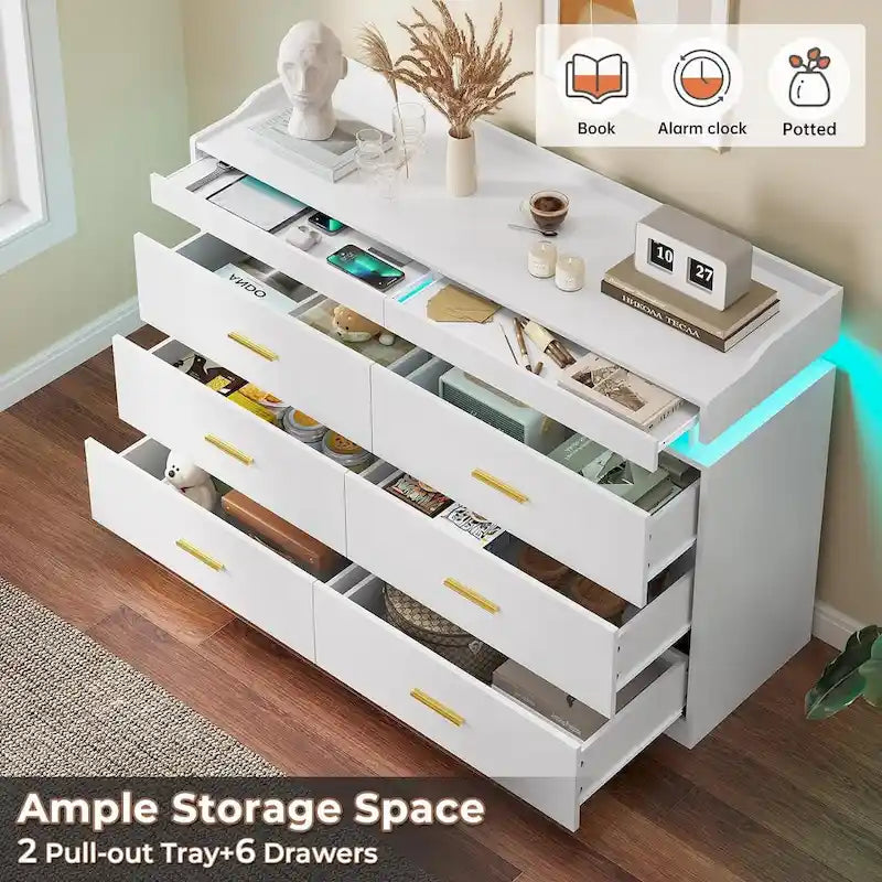 Commode à 6 tiroirs avec lumières LED et tiroirs coulissants