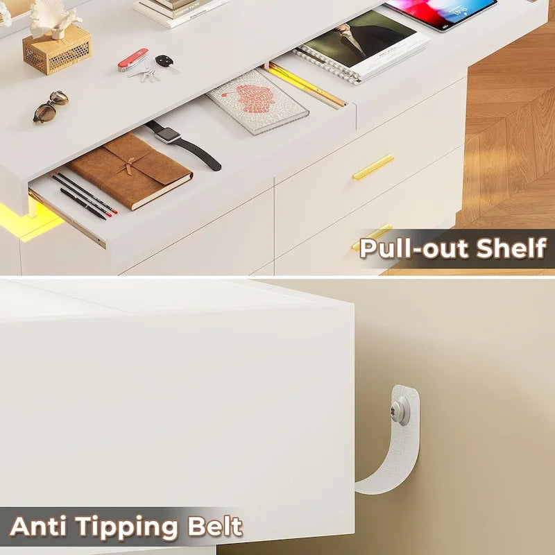 Commode à 6 tiroirs avec lumières LED et tiroirs coulissants