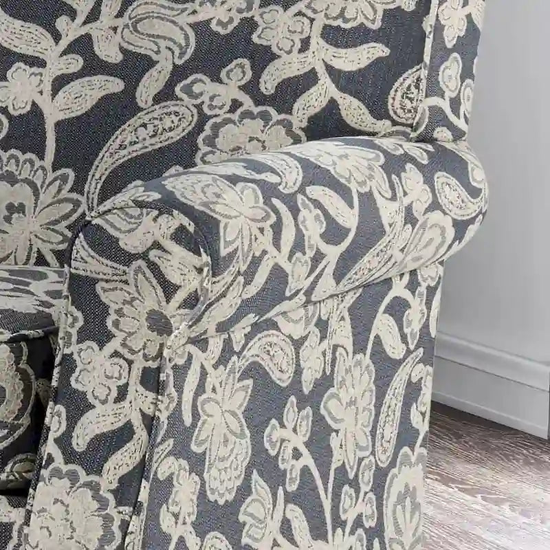 Fauteuil en chenille à motif floral de style transitionnel
