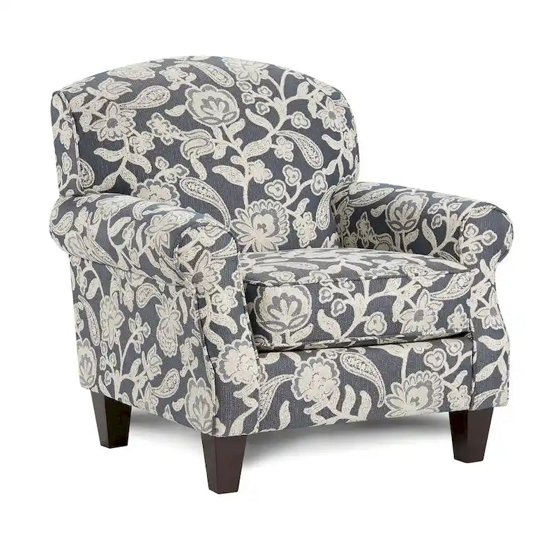 Fauteuil en chenille à motif floral de style transitionnel