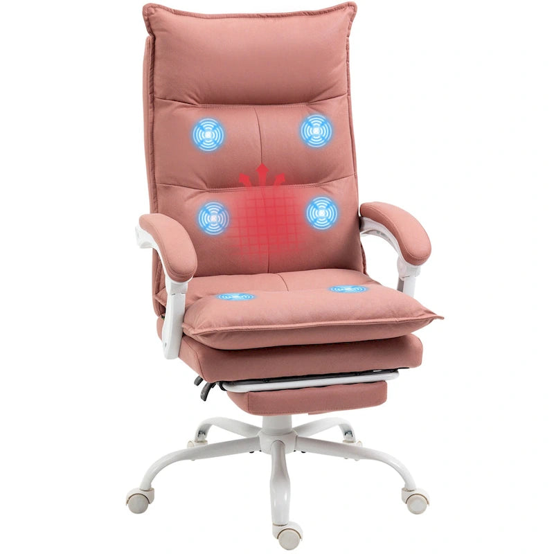 Fauteuil de bureau massant à dossier haut avec 6 points de vibration, fauteuil d'ordinateur inclinable chauffant en microfibre avec repose-pieds