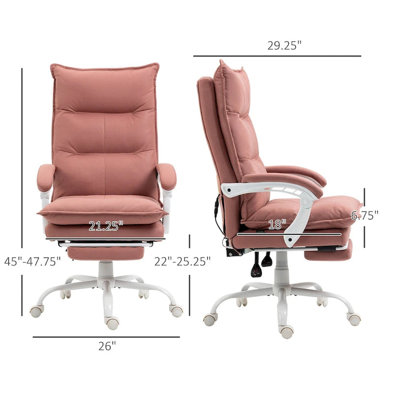 Fauteuil de bureau massant à dossier haut avec 6 points de vibration, fauteuil d'ordinateur inclinable chauffant en microfibre avec repose-pieds