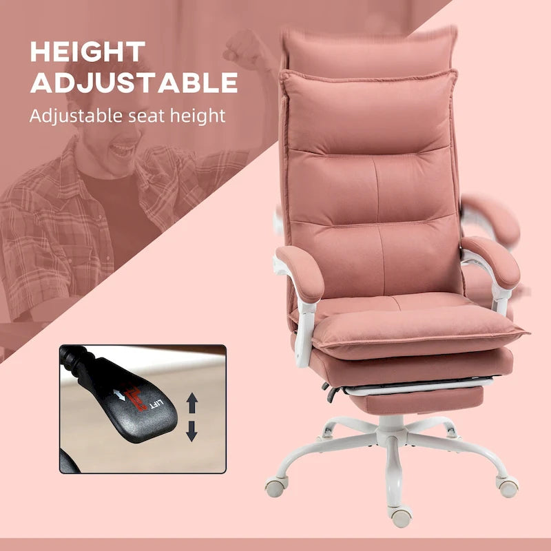 Fauteuil de bureau massant à dossier haut avec 6 points de vibration, fauteuil d'ordinateur inclinable chauffant en microfibre avec repose-pieds