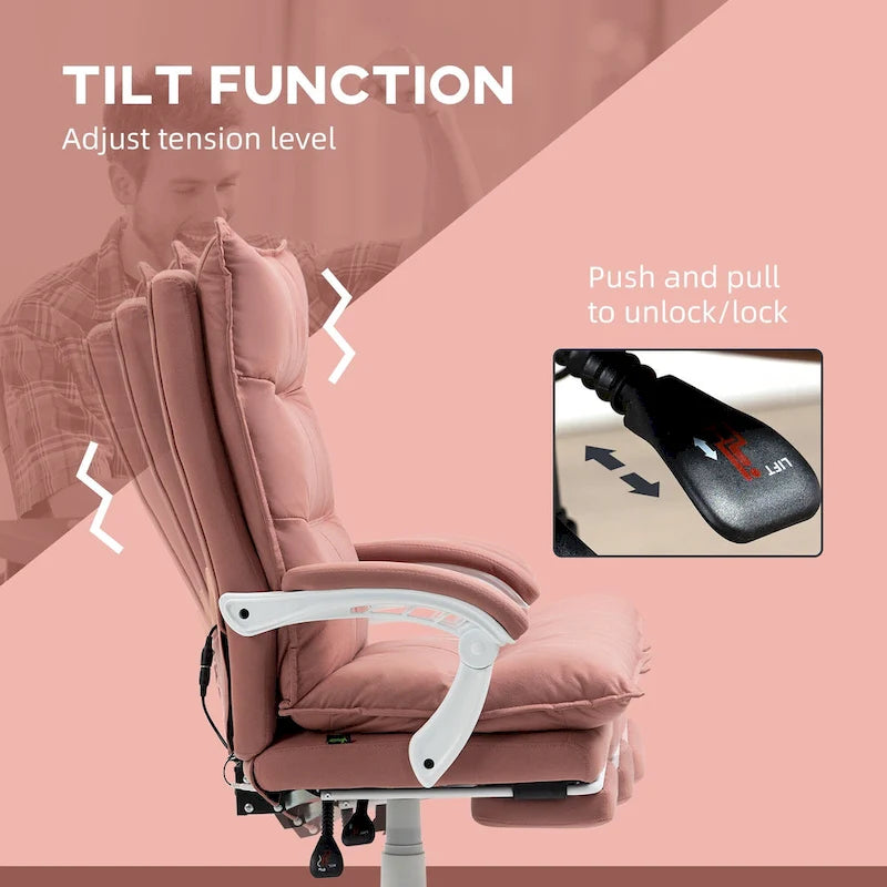 Fauteuil de bureau massant à dossier haut avec 6 points de vibration, fauteuil d'ordinateur inclinable chauffant en microfibre avec repose-pieds