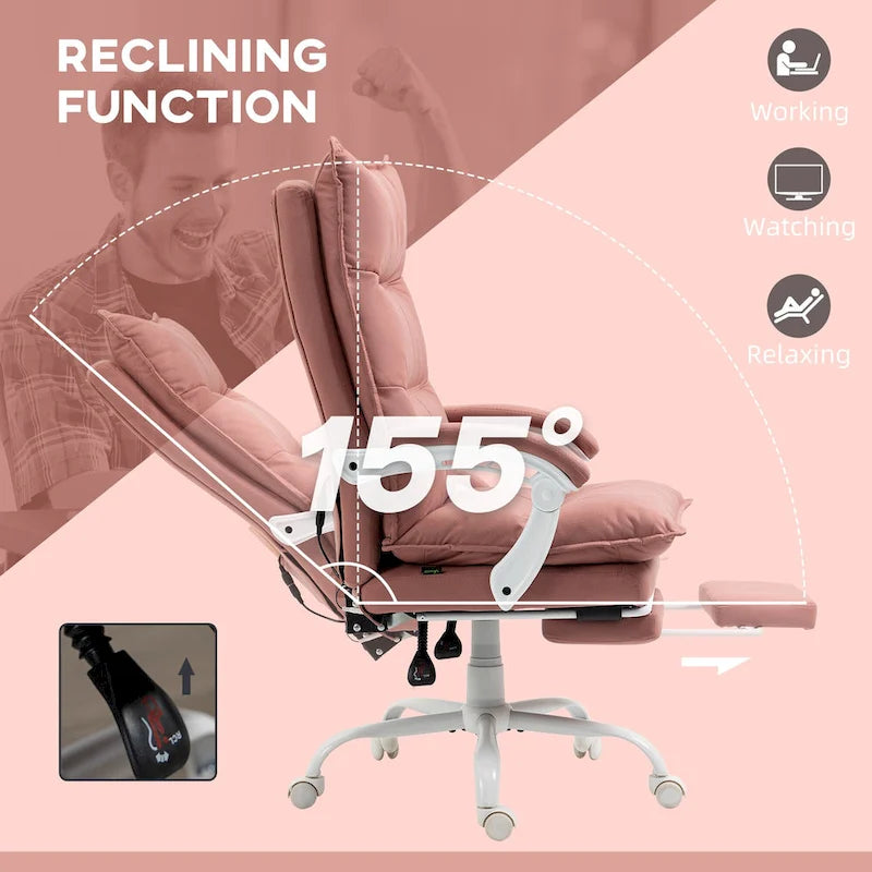 Fauteuil de bureau massant à dossier haut avec 6 points de vibration, fauteuil d'ordinateur inclinable chauffant en microfibre avec repose-pieds