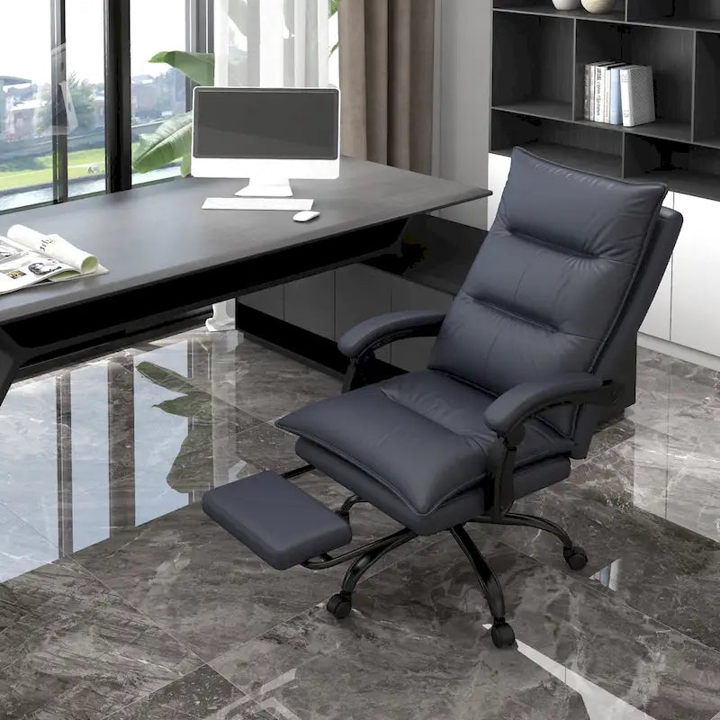 Fauteuil de bureau massant à dossier haut avec 6 points de vibration, fauteuil d'ordinateur inclinable chauffant en microfibre avec repose-pieds